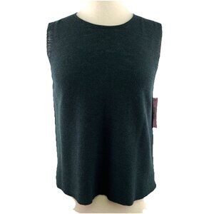 Eileen Fisher PL Wool Dark Green Tank Boxy Round Neck Shell Sleeveless Sweater
